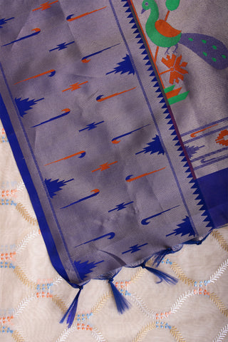 Paithani silk saree with Embroidery work and handprint  saree