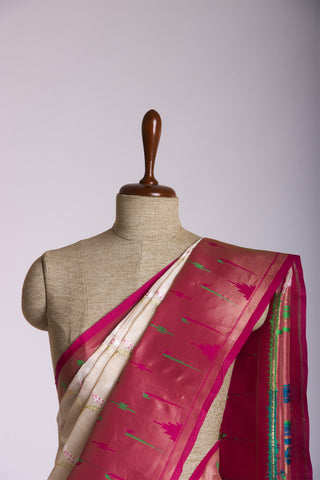 Paithani silk saree with Embroidery work and handprint  saree