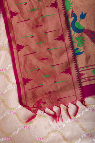 Paithani silk saree with Embroidery work and handprint  saree