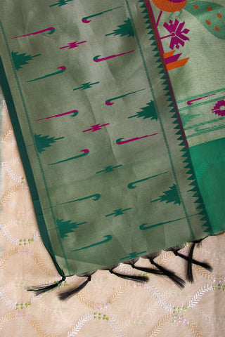 Paithani silk saree with Embroidery work and handprint  saree