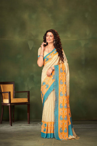 Paithani silk saree with Embroidery work and flower handprint  saree