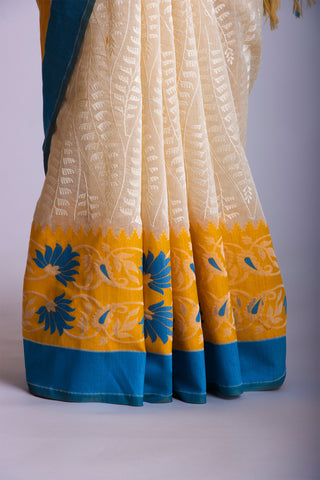 Paithani silk saree with Embroidery work and flower handprint  saree