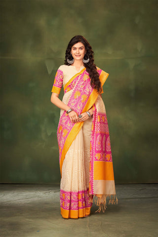 Paithani silk saree with Embroidery work and flower handprint  saree