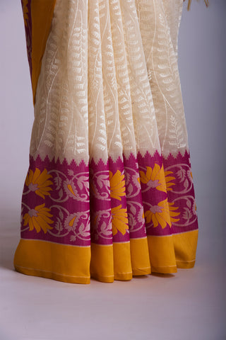 Paithani silk saree with Embroidery work and flower handprint  saree