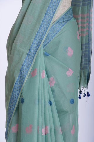 Cream color Venkatagiri Cotton saree with Peacock design weave