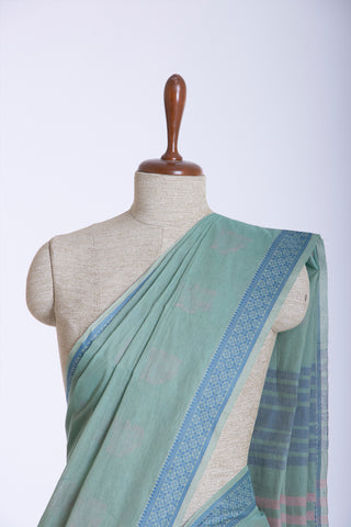 Cream color Venkatagiri Cotton saree with Peacock design weave