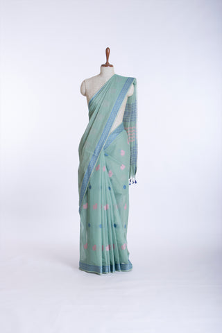 Cream color Venkatagiri Cotton saree with Peacock design weave