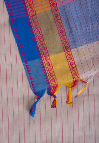 Kollam Cotton saree with Cream hand printed with Bandhani patterned design -(SA-081)