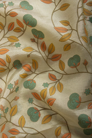 Mangalagiri silk saree with flowers and leafs print