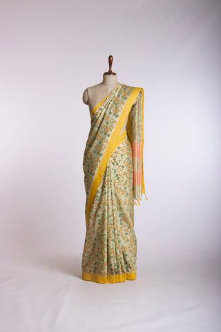 Mangalagiri silk saree with flowers and leafs print