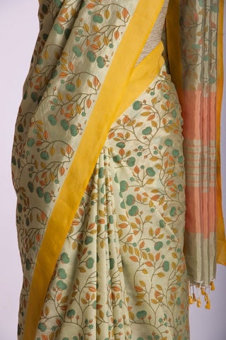 Mangalagiri silk saree with flowers and leafs print