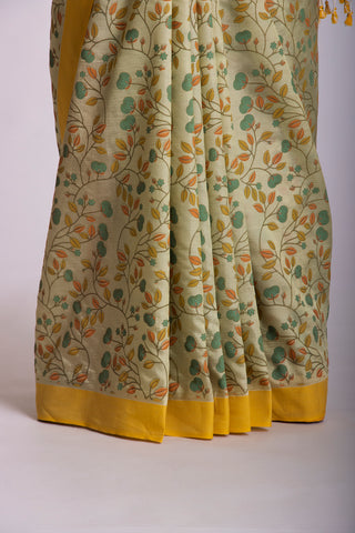 Mangalagiri silk saree with flowers and leafs print