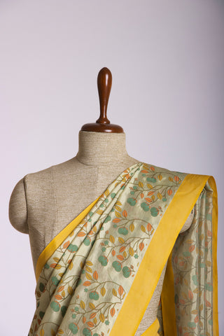 Mangalagiri silk saree with flowers and leafs print