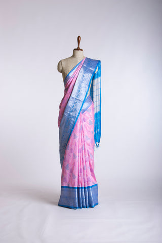 Mangalagiri Silk Pattu Saree With Peacock Weaving Border-3