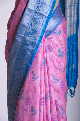 Mangalagiri Silk Pattu Saree With Peacock Weaving Border-3