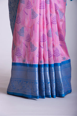 Mangalagiri Silk Pattu Saree With Peacock Weaving Border-3