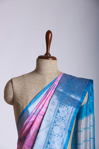 Mangalagiri Silk Pattu Saree With Peacock Weaving Border-3