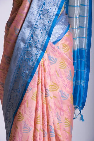 Mangalagiri Silk Pattu Saree With Peacock Weaving Border-2