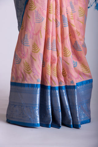 Mangalagiri Silk Pattu Saree With Peacock Weaving Border-2