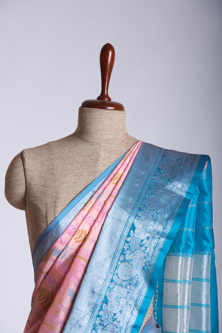 Mangalagiri Silk Pattu Saree With Peacock Weaving Border-2