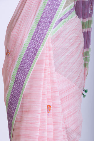 Classic Grey colour khadi cotton saree with hand embroidery motifs