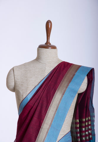 Kollam Cotton saree with Brown hand printed with Bandhani patterned design -(SA-078)