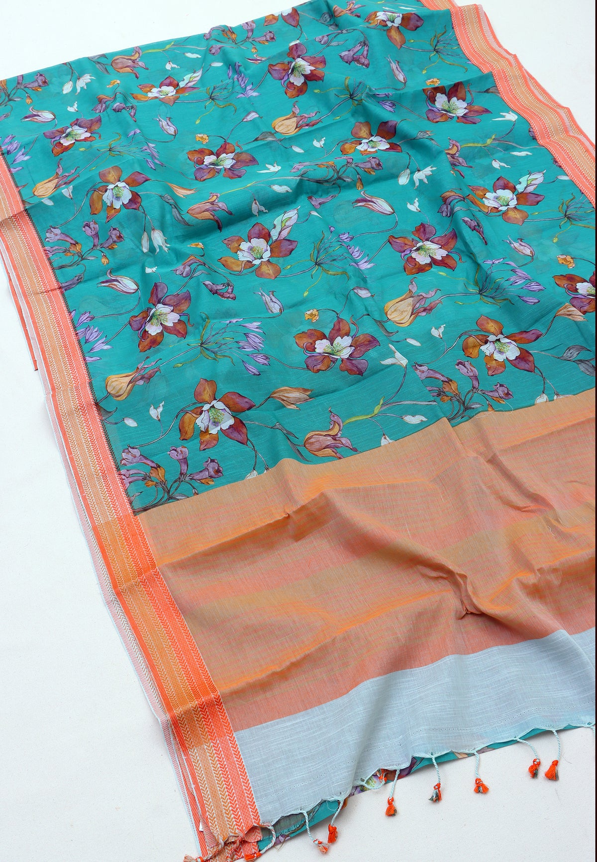Malabari Digital Print Sarees -Premium Sarees (Blue)