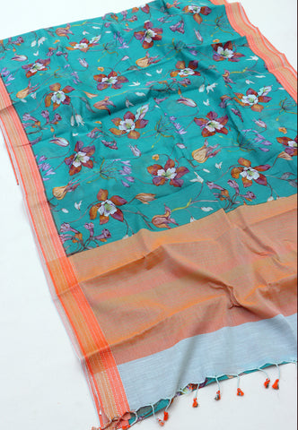 Malabari Digital Print Sarees -Premium Sarees (Blue)