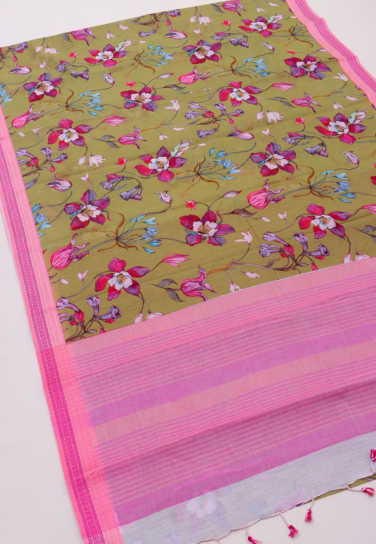 Malabari Digital Print Sarees -Premium Sarees (Light Green)