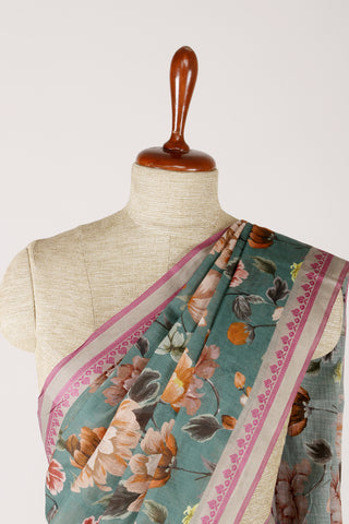 Alikam Khadi Digital Print Cotton in Melon Peach with White Slub Texture