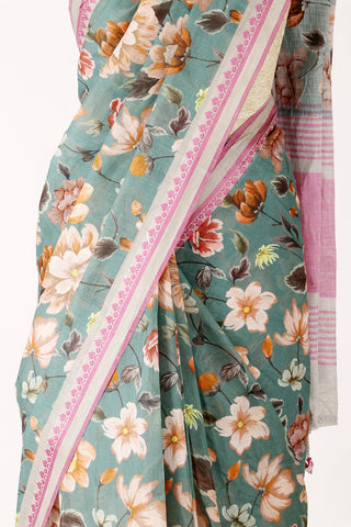 Alikam Khadi Digital Print Cotton in Melon Peach with White Slub Texture