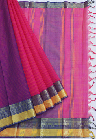 Kollam Katari Khadi With Red Collur and Border with Bue Shade-(SA-012)