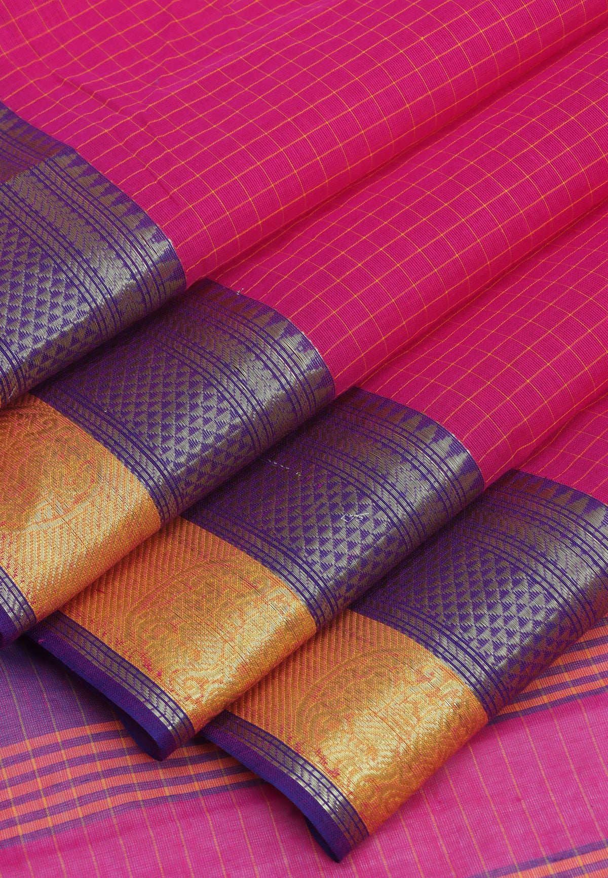 Kollam Katari Khadi With Red Collur and Border with Bue Shade-(SA-012)