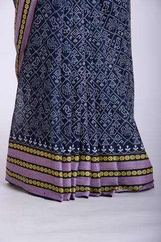 Chittinadu Cotton Bandhini Print Saree With Thread Weaving Border.