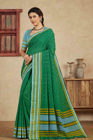 Chittinadu Cotton Bandhini Print Saree With Thread Weaving Border.