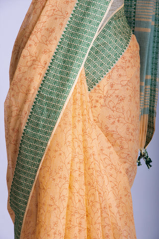 Chittinadu Cotton Saree With Bird On Branch Prints.