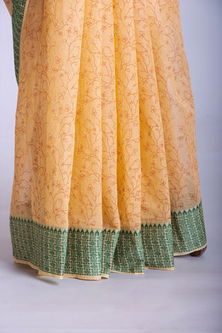 Chittinadu Cotton Saree With Bird On Branch Prints.