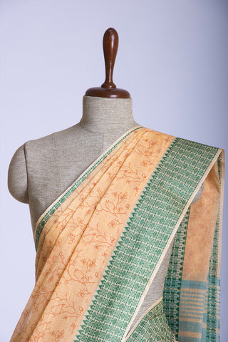 Chittinadu Cotton Saree With Bird On Branch Prints.