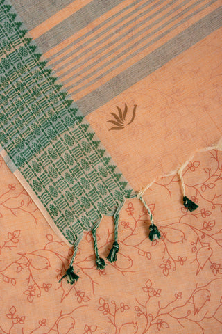 Chittinadu Cotton Saree With Bird On Branch Prints.