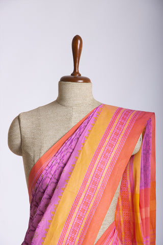 Chettinadu cotton saree in Yellow with floral print in the body