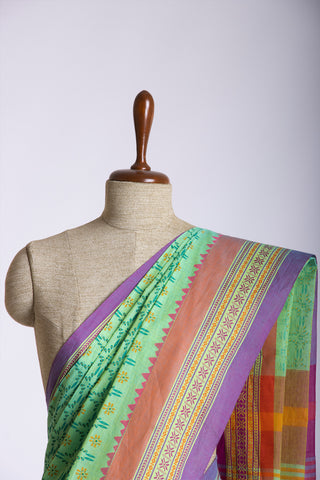 Chettinadu cotton saree in Yellow with floral print in the body