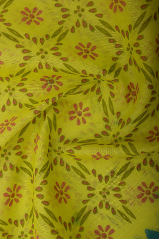 Chettinadu cotton saree in Yellow with floral print in the body