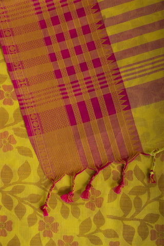 Chettinadu cotton saree in Brick Pink with Floral  handprint