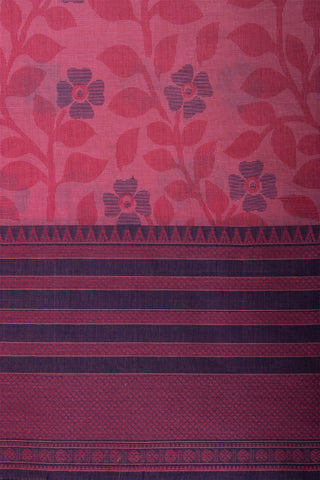 Chettinadu cotton saree in Brick Pink with Floral  handprint