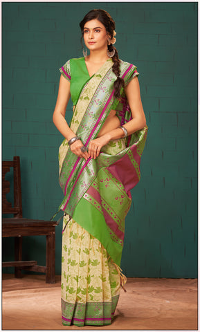 Dhaka Silk Printed Saree With Weaving Border.