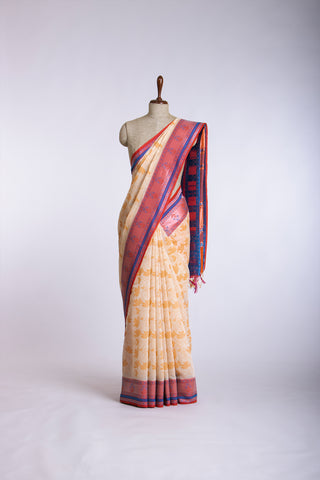 Dhaka Silk Printed Saree With Weaving Border.