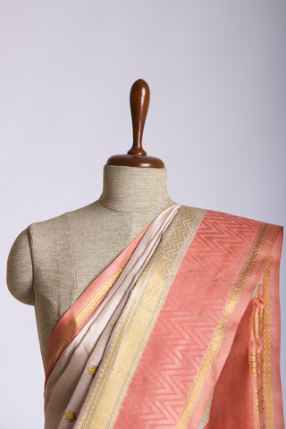 Sandy checks with Orange cotton silk saree with block print