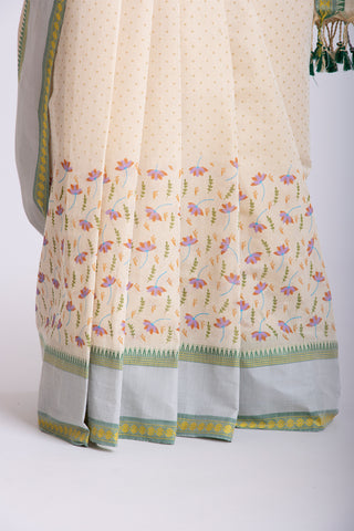 Kanchi cotton saree in floral print with texture