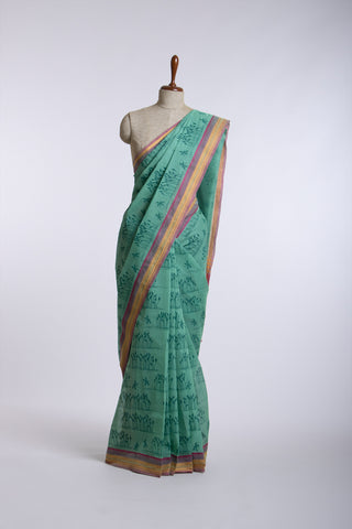 Kanchi cotton saree in floral print with texture