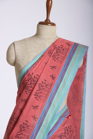 Kanchi cotton saree in floral print with texture